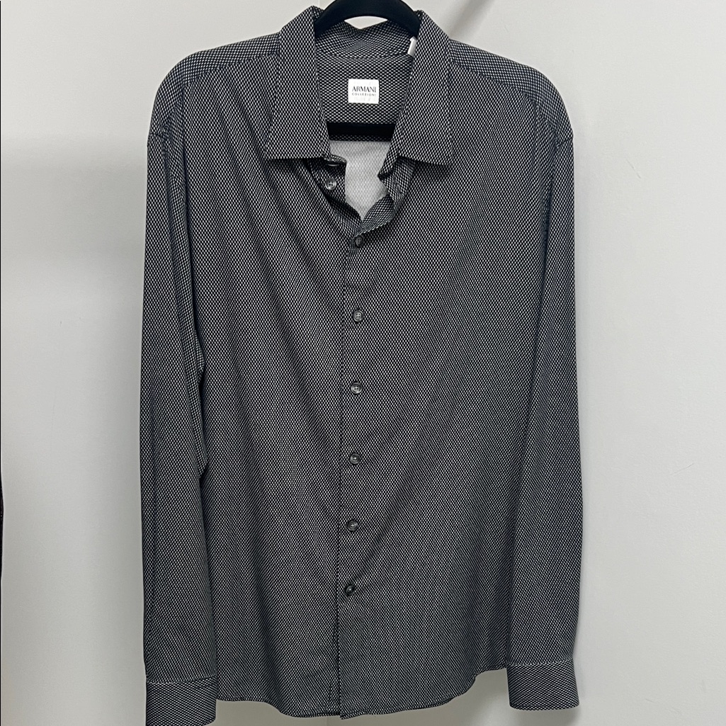 Armani Collezioni Grey And White Textured Dress Shirt